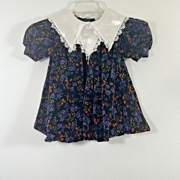 Vtg Sneak Preview Dress Kids 2T Velvet Daisy Peter Pan Holiday Cottagecore - Picture 1 of 7